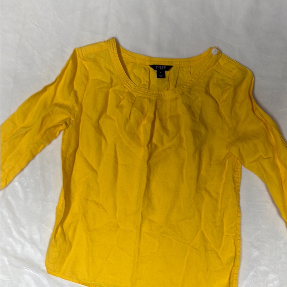 J. Crew Yellow Puff Sleeve Pleated Blouse